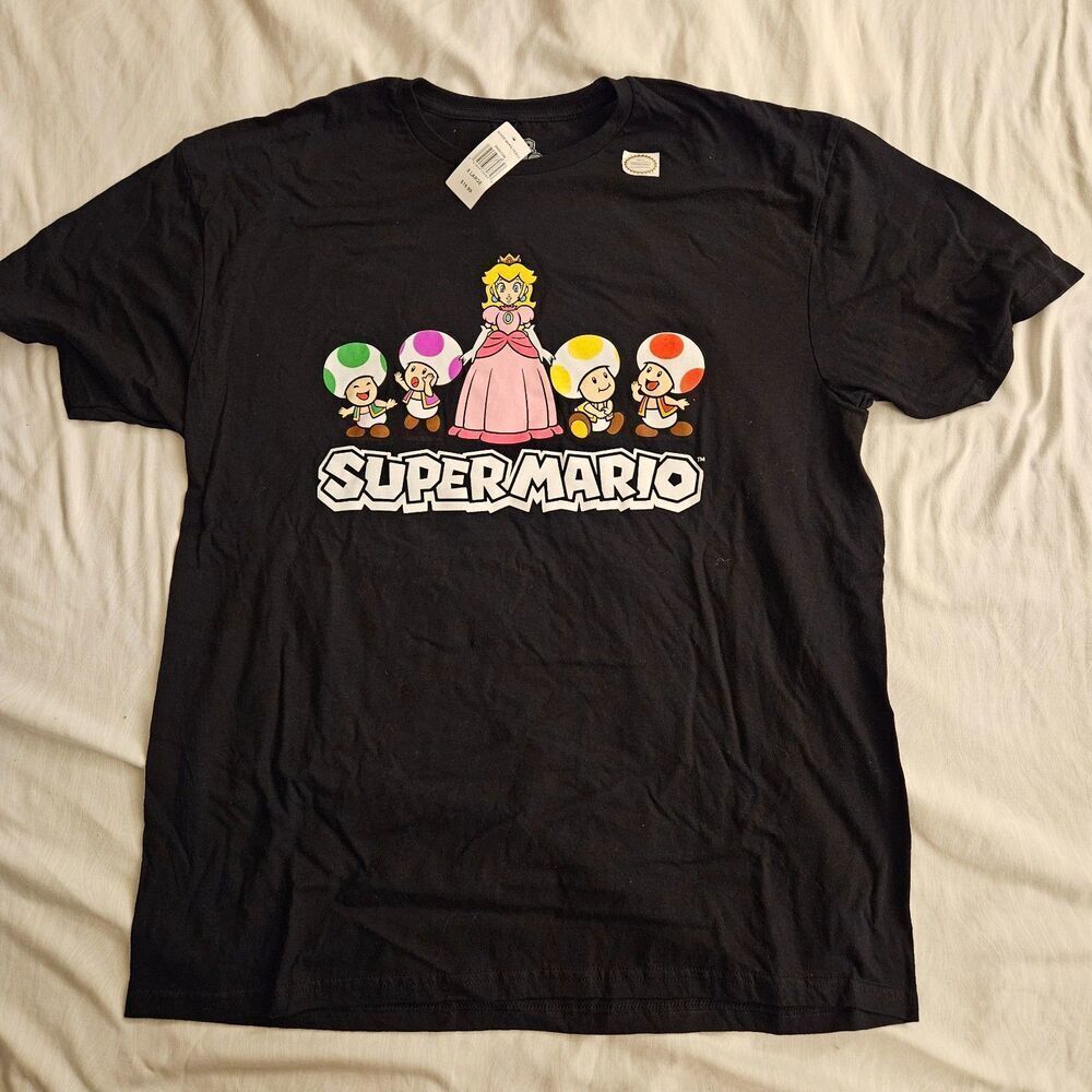 Super Mario Bros XL T-Shirt Mens Princess Peach Toad Classic Group Graphic Black